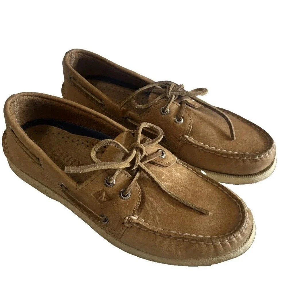 Sperry Top-Sider Men’s 8.5M  Authentic Original Tan Leather 2 Eye Boat Shoes